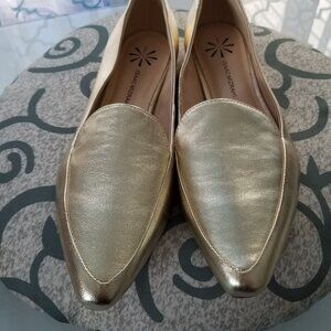 Gold leather loafers